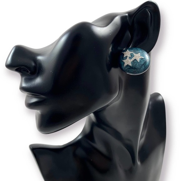 ❌SOLD❌ Vintage blue enamel with silver stars earrings - Picture 5 of 11